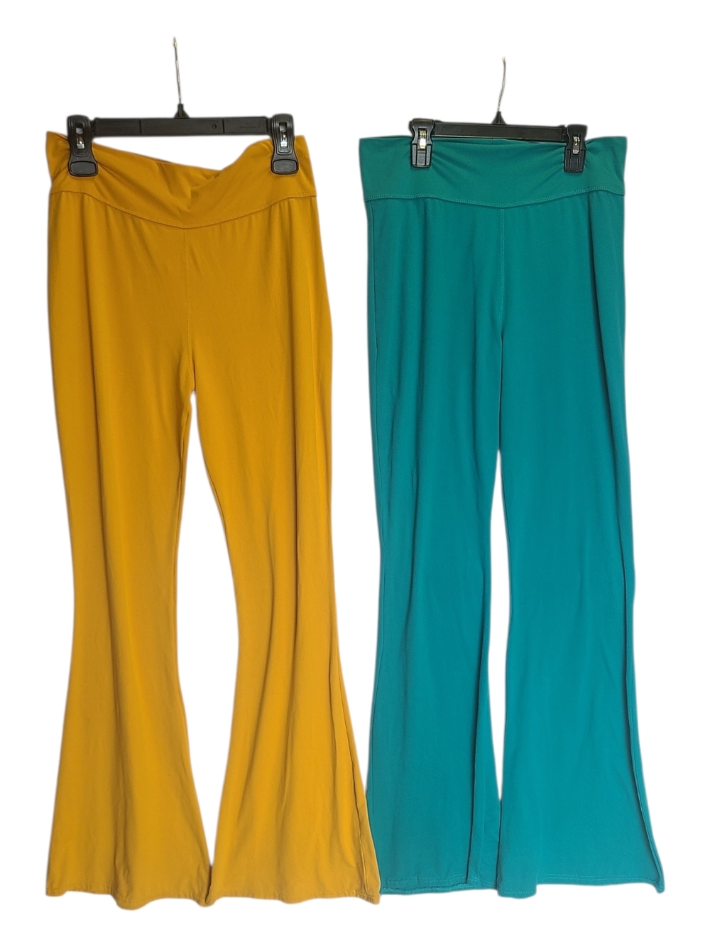 Crazy Train Bell Bottom Yoga Pants Set - Teal & Mustard Yellow - Large